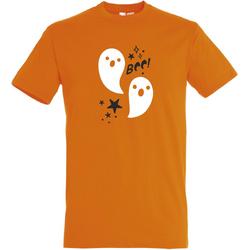 T-shirt kinderen Halloween Boo Spookjes | Halloween kostuum kind dames heren | verkleedkleren meisje jongen | Oranje | maat 128